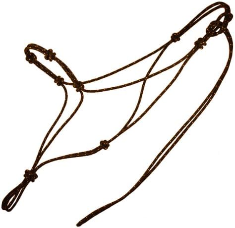 4 Knot Horse Rope Halter - 5mm Stiff Polyester Black w/ Beige, Yearling