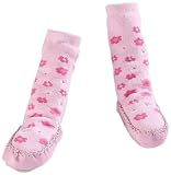 Minene Baby Sock Slippers for 12-18 Months (Blue /Pink Flowers)