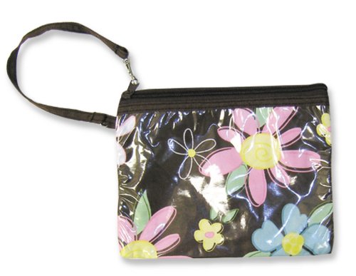 Trend Lab PVC Covered Blossoms Print Zippered Pouch with Strap and Clasp