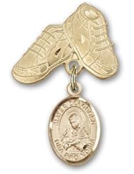 Gold Filled Baby Badge with Mater Dolorosa Charm and Baby Boots Pin