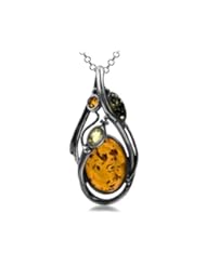 Jewelry: Multicolor Amber and Sterling Silver Art Deco Pendant, 18" - Ian and Valeri Co.