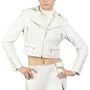 Jessie G. Women's Cropped Lambskin Leather Motorcycle Jacket - White L