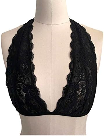 Sheinside Women Sexy V-neck Floral Lace Halter Bralette