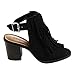 Soda FC43 Women's Fringe Buckle Strap Block Heel Cut Out Ankle Booties