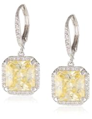 CZ by Kenneth Jay Lane "Classic" 12 Cttw Princess Yellow Cubic Zirconia Lever Frame Drop Earrings