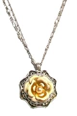 Ollipop Peach Retro Silver Plated Enamel 3D Rose Pendant Necklace