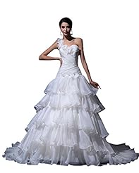 A-line Sweetheart Dropped   Waistline Lace Floor Length One Shoulder Organza  Dress