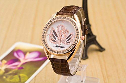 LNTGO The New Fashion For Women'S Dress Watches With Crystal Dial Ladies Watch Lovely Swans Swimming Pattern Leather Quartz Watch Hot!