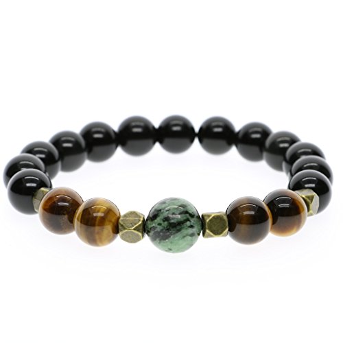 AmorWing Unique Gift Black Obsidian Tiger Eye Prayer Mala Bracelet