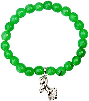 LiuananTM 925 Sterling Silver 3d Horse Charms Jade Beads Stretch Pendant Bracelet (Green)