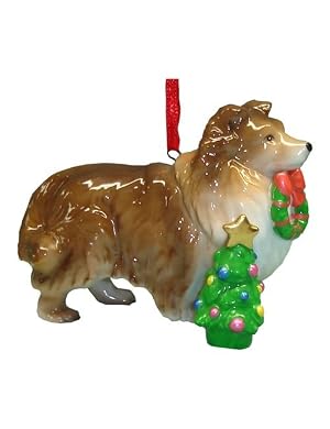 Cute Christmas Holiday Sheltie Dog Ornament