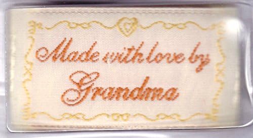 LOT OF 4 LOVE LABELS-"MADE WITH LOVE BY GRANDMA"(1 3/4"x1")IRON ON WOVEN LABELS