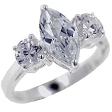Sterling Silver Marquise & Round Cut Cz Promise Wedding Engagement Ring