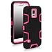 E LV Hard Plastic with Soft Silicon Dual Layer Armor Defender Full Body Protective Case for Galaxy S5 Bundle with Stylus, Screen Protector and Microfiber Sticker Digital Cleaner - Black / Hot Pink