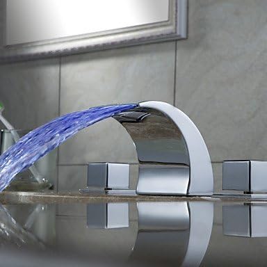 Color Changing LED Waterfall Widespread Bathroom Sink Faucet (Chrome Finish)