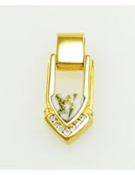 Gold Quartz and Solid 14k Gold Pendant with .21 dwt Real Diamond