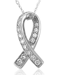 10k White Gold Ribbon Diamond Pendant Necklace (GH, I1-I2, 0.20 carat)