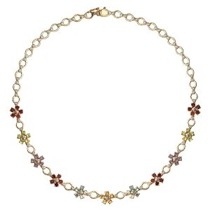 Yellow Gold Overlay Sterling Silver Multi-Gemstone and Diamond Necklace, 17