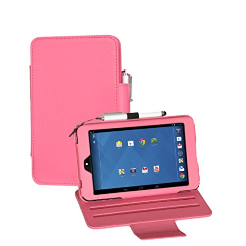 i-UniK Slim Folio 2013 Dell Venue 7 Andriod 7 inch (Model 3730) Tablet Protection Case with Bonus Stylus [NOT FIT 2014 Model] - (Hot Pink)