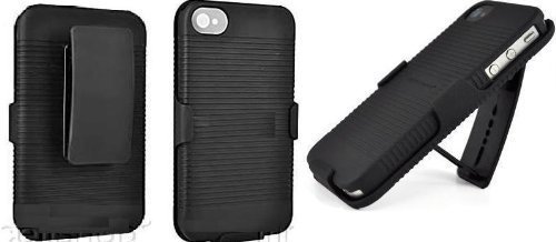 BLACK RUBBERIZED CASE + BELT CLIP HOLSTER FOR iPHONE 4 By SportyGigabite