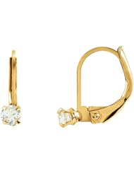Round Shape Cubic Zirconia - Hoop Earrings in Yellow Gold - 14kt - Lever Back