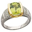 Two Tone Genuine Peridot And Diamond Ring
