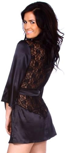 Simplicity Sexy Black Kimono Intimate Sleepwear Robe Set - 3 Piece Lingerie