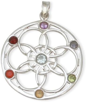 Chakra Flower Semiprecious Stone Sterling Silver Pendant