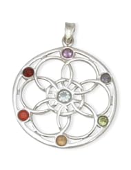 Chakra Flower Semiprecious Stone Sterling Silver Pendant
