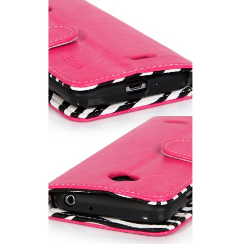 LG Optimus L70 Case, E LV LG Optimus L70 Case Deluxe PU Leather Flip Wallet Case Cover for LG Optimus L70 with 1 Black Stylus - Hot Pink