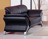 Modern Contemporary Elegant Black Leather Loveseat