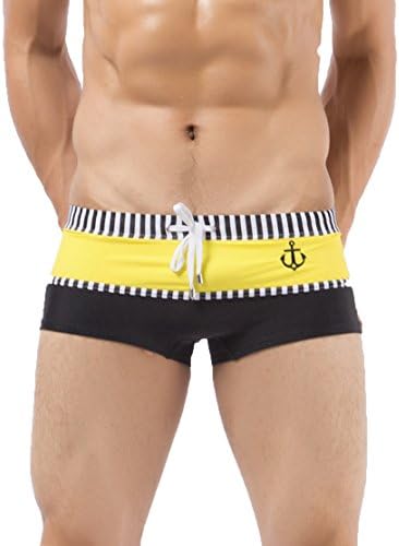 FCC Mens Summer Beach Swimming Lace-up Briefs Trunks Sports Underwear (YellowBlack Size L)