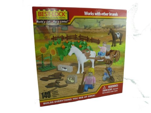 Best-Lock Construction Horse, Carriage and Garden Building Set 140 Pieces