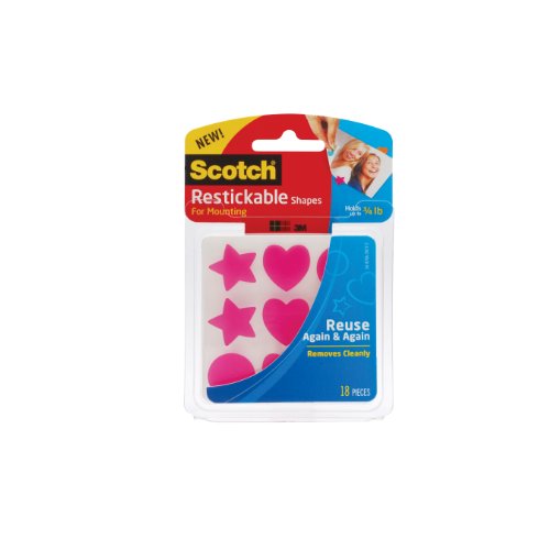Scotch Restickable Shapes,7/8 x 7/8 Inches, Orange, Pink, or Blue (colors may vary), 18 pieces (R100CS)