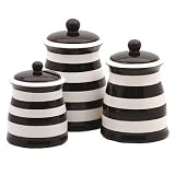 Ronnie's Terramoto Ceramic, 3-Piece Canister Set, Wide Pearl Black Stripes