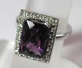 14K White Gold Amethyst and Diamond Ring