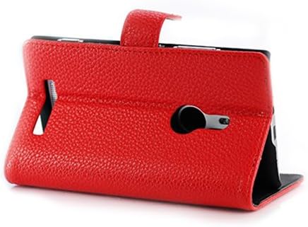 YESOO™ Nokia Lumia 925 Folio Leather Wallet Case Flip Cover and Stand (Red)