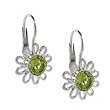Sterling Silver Genuine Peridot Stone Flower LeverBack Lever Back Earrings