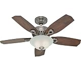 Hunter 28697 Auberville 44-Inch Single Light 5-Blade Ceiling Fan, Brushed Nickel with 5 Rustic Lodge/ Harvest Mahogany Blades and Frosted Glass light Bowl