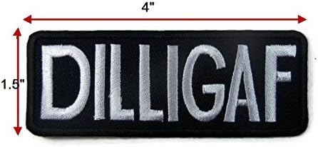 Dilligaf Iron on Patches Funny Embroidered Iron on Biker Patches Motocycle Accessories Black White