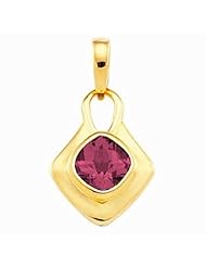 18K Yellow Gold Antique Square Cut Rhodolite Garnet Pendant -- LIFETIME WARRANTY
