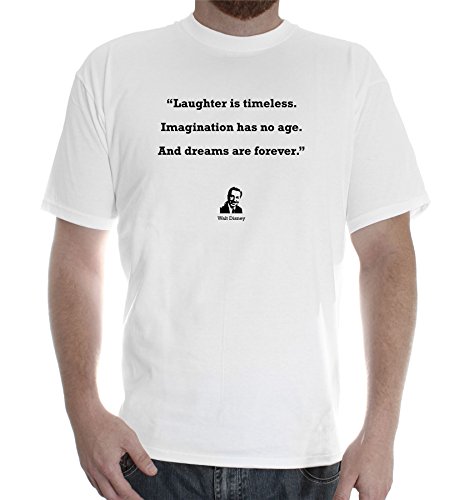 Mens printed white cotton T-Shirt Fruit of the Loom Walt Disney quote: Laughter
