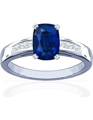 Platinum Cushion Cut Blue Sapphire Ring With Sidestones (GIA Certificate)
