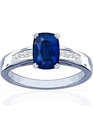 18K White Gold Cushion Cut Blue Sapphire Ring With Sidestones (GIA Certificate)