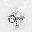PEACE Word Charm and Lotus Flower Charm in Sterling Silver with Beads of Iolite on a 16" Ball Chain, #8347