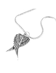 925 Sterling Silver Oxidized Celtic Feathered Angel Heart Wings Pendant with Rhodium Plated Chain Necklace w/ Lobster clasp 18"