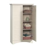 Antique White Bathroom / Laundry Room / Bedroom Linen Storage Organizer Cabinet / Armoire