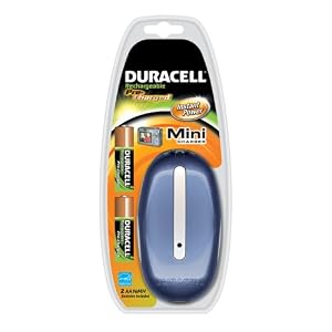 Duracell Mini Charger, with Two  Pre Charged, AA batteries, Colors may vary