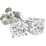14K White Gold or Yellow Gold, Round, Diamond Stud Earrings (1/10 ctw, I-J Color, I1-I2 Clarity)