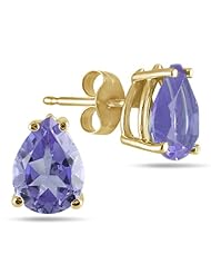 All-Natural Genuine 8x6 mm, Pear Shape Tanzanite earrings set in 14k Yellow gold
